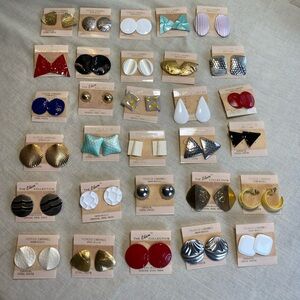 Vtg NOS Pierced Earrings Lot of 30 Metal 80s 90s Multi-Color USA Bold Retro